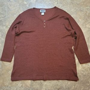 Vintage Forenza Shirt Blouse Womens Large L Brown Long Sleeve Pullover V-Neck